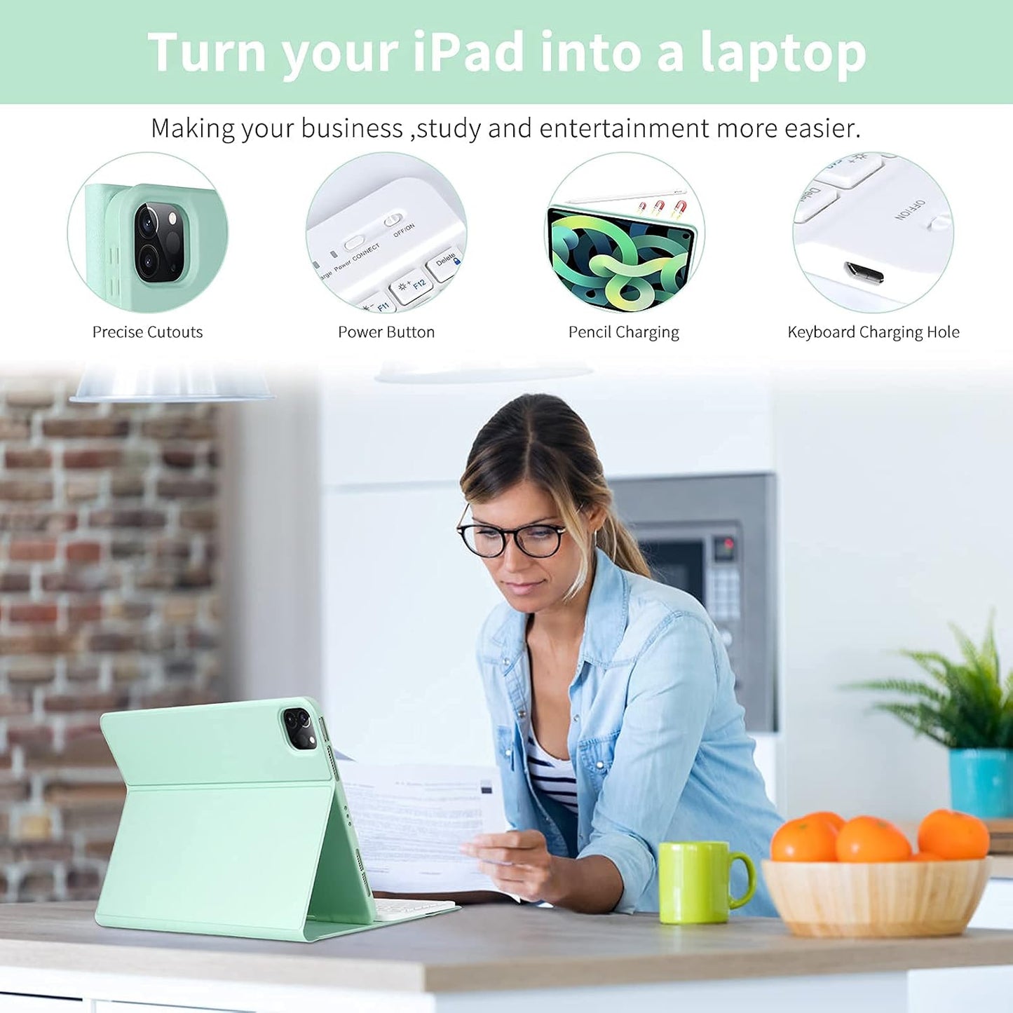 BAIBAO Keyboard Case for iPad Air 11-Inch M3/M2 and iPad Pro 11-Inch 4th/3rd/2nd/1st Gen Magnetic Detachable Bluetooth with Pencil Holder Green