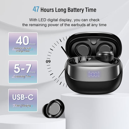 DUSONLAP SU8 Bluetooth 5.4 Wireless Earbuds 47H Playtime Noise Cancelling LED Display Touch Control IPX7 Waterproof USB-C Black