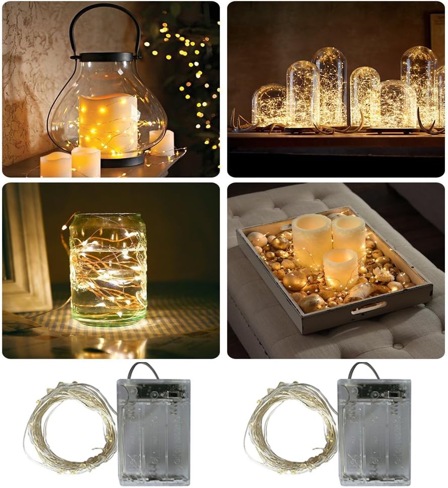 BXROIU 2 x 20LEDs Fairy Lights Battery Operated 2 Mode Silver Wire 6.6Ft Chains String Lights for Bedroom Christmas Party Decoration