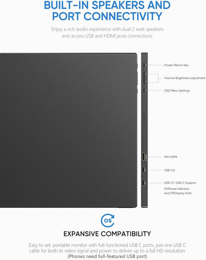 ARZOPA 15.6" Portable FHD Monitor with USB‑C, HDMI, HDR
