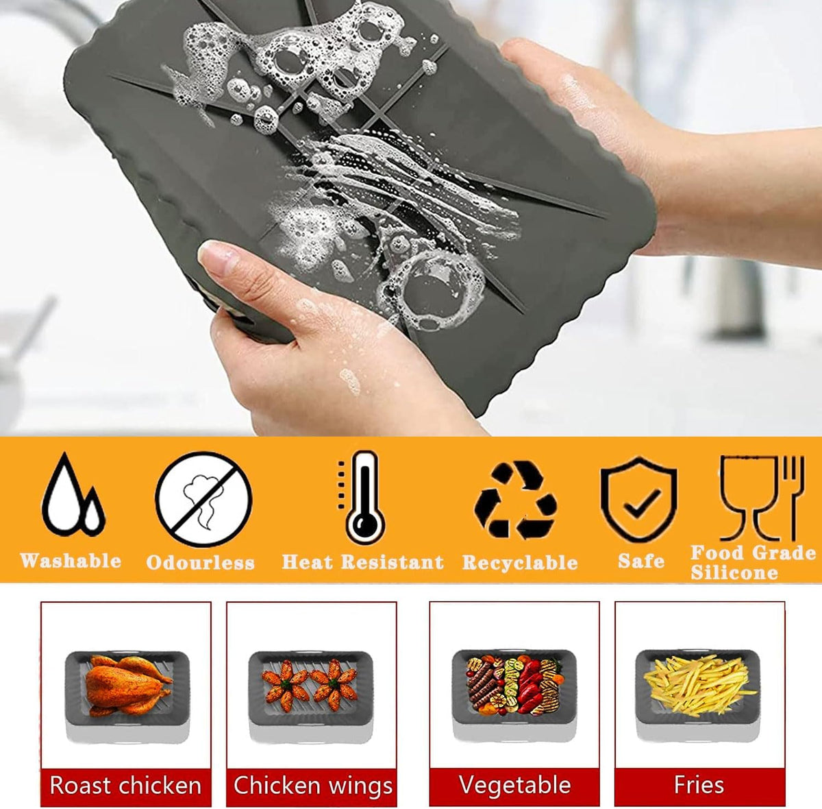 Air Fryer Liners for Ninja AF300 AF400 Silicone 20.5 x 20.5 cm
