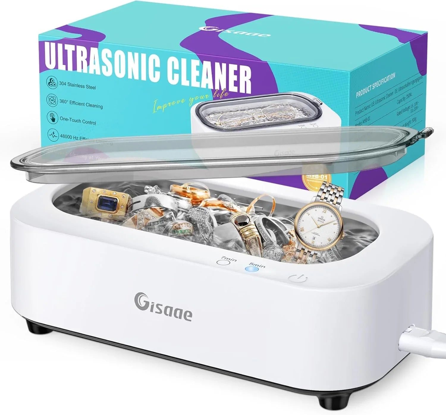 Gisaae 48000Hz Ultrasonic Cleaner for Glasses, Dentures & Jewelry - Gomix Brands Outlet