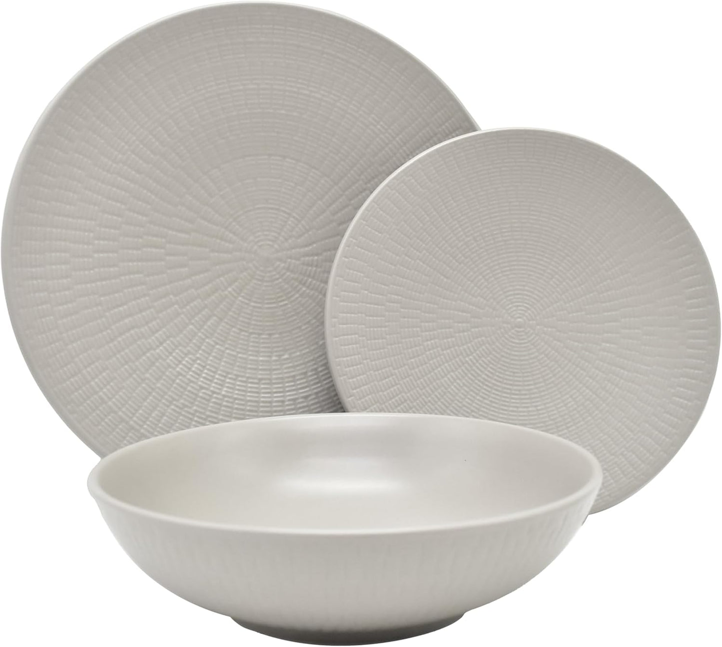 ECHTWERK Vintage Blanka 18-Piece Stoneware Dinnerware Set for 6, Cream Embossed
