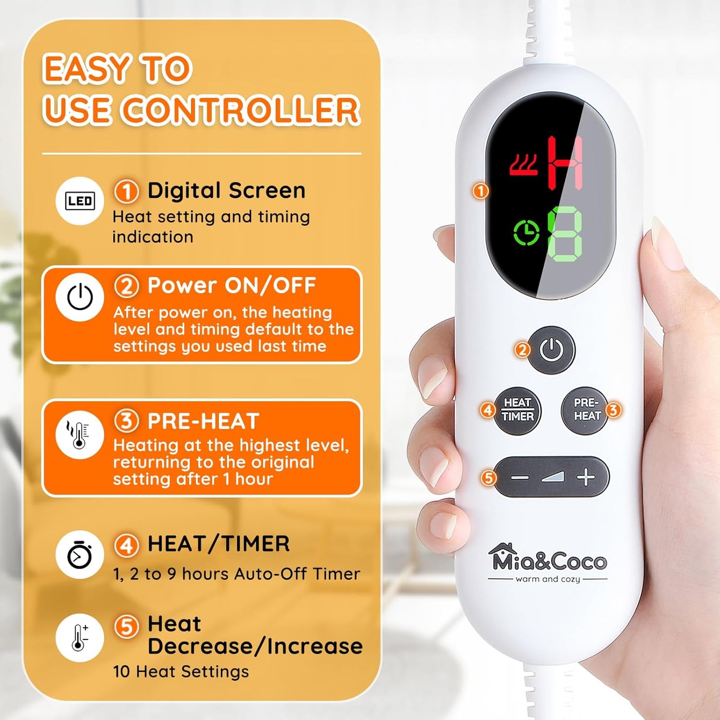 Mia&Coco 180x130cm Electric Heated Throw Blanket with 10 Heat Levels