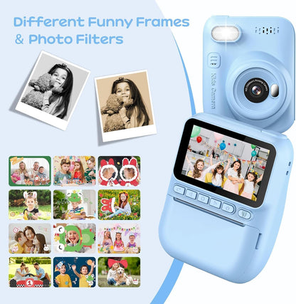 GREENKINDER H2 Kids Instant Print Camera 3.0" Screen 1080P 32GB Card for Ages 3-12