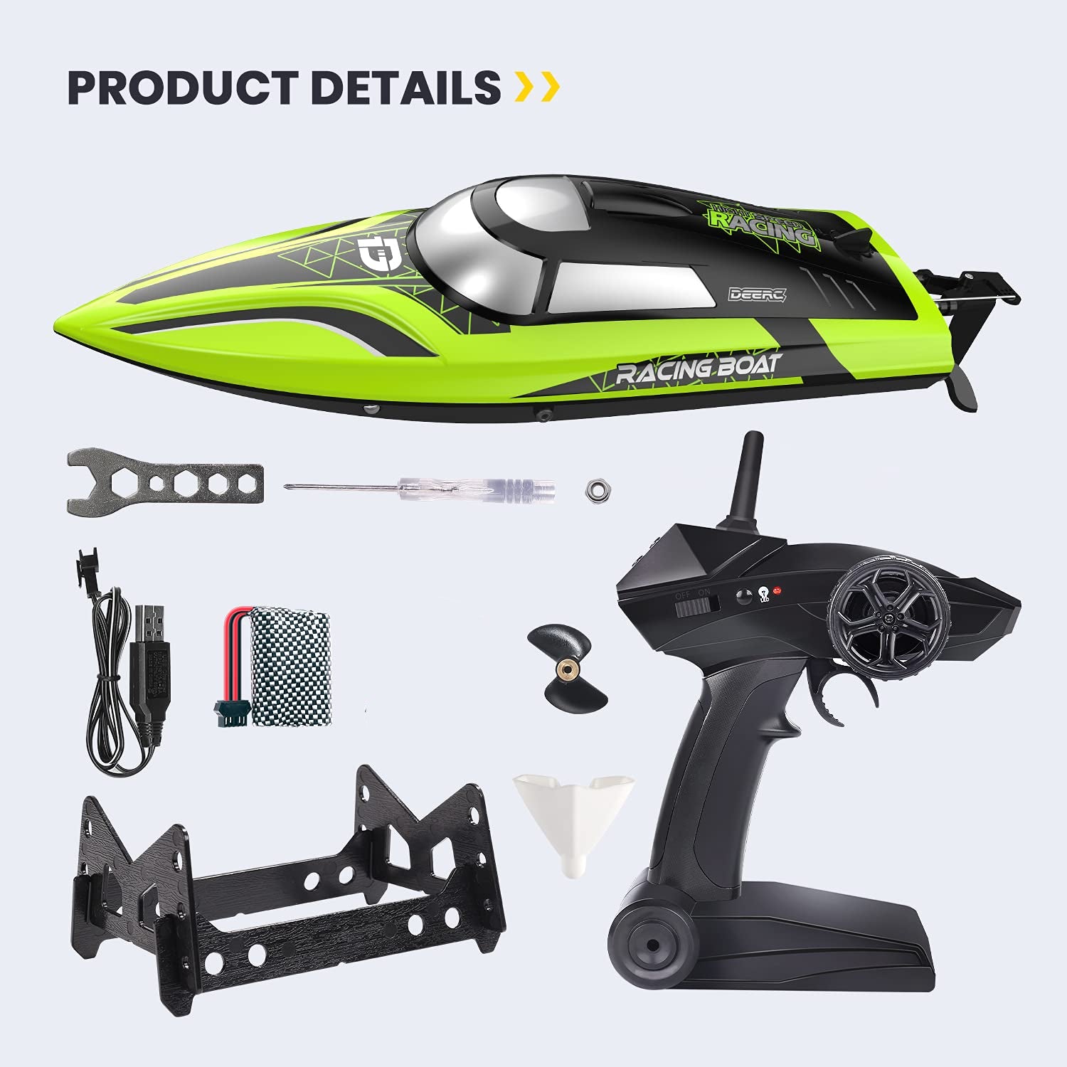 DEERC 2008-Green Remote Control Boat 35.6 cm