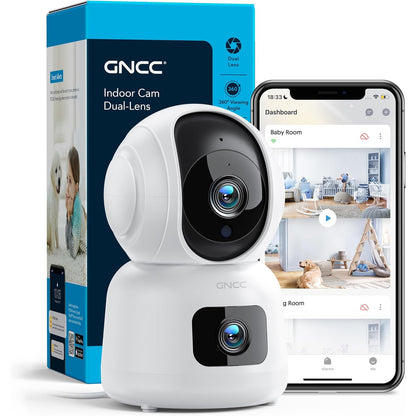 GNCC Dual-Lens Indoor Camera with 360° PTZ, Night Vision, Audio