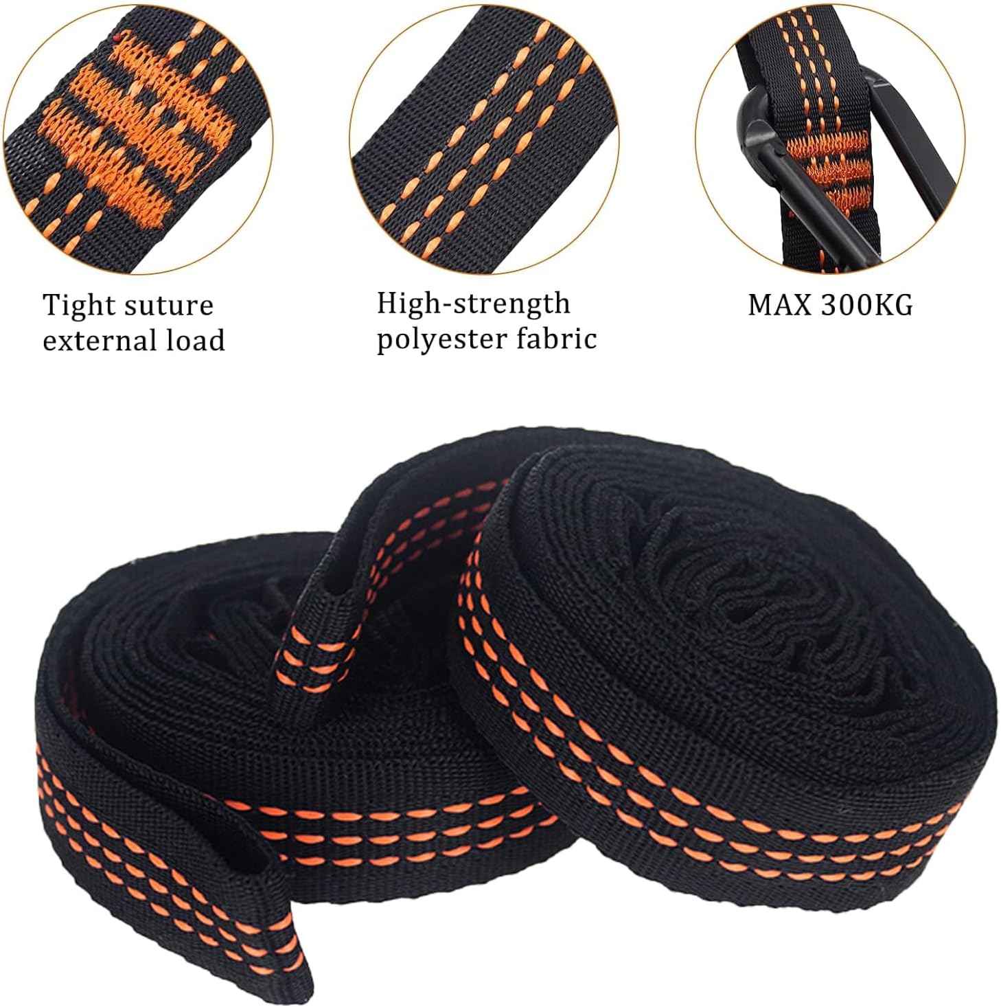 Heavy Duty Hammock Straps 2-Pack with Carabiners, 6.5 ft Adjustable