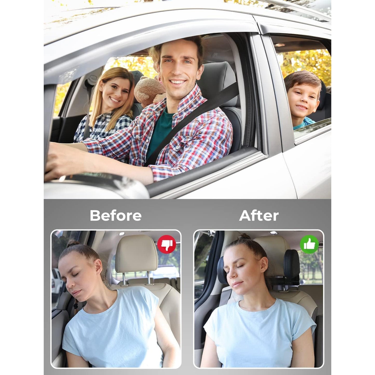 Oasser Car Seat Headrest Pillow, Detachable Adjustable Double Sided Support for Adults and Kids