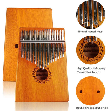 17 Key Thumb Piano Mahogany Wood, Portable Mbira Finger Piano