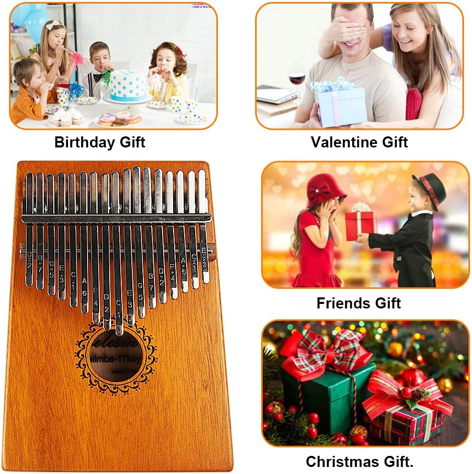 17 Key Thumb Piano Mahogany Wood, Portable Mbira Finger Piano