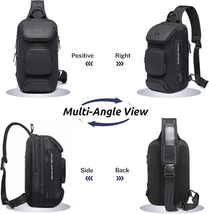 VARLIVOO Men's Waterproof USB Charging Sling Chest Bag for Tech & Travel