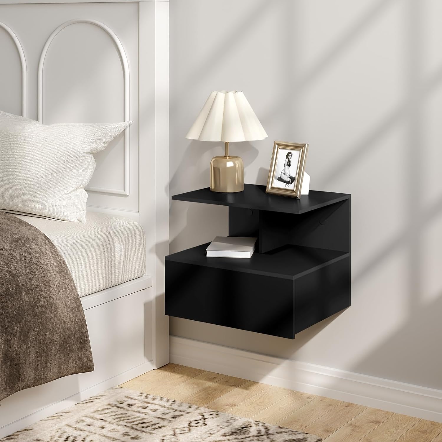 WOLTU Floating Wall-Mounted Nightstand with Drawer and Shelf – Black