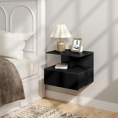 WOLTU Floating Wall-Mounted Nightstand with Drawer and Shelf – Black