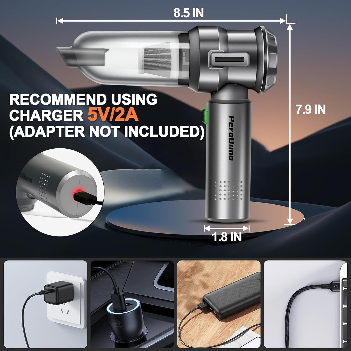 PeroBuno 18KPa Cordless Car Vacuum Cleaner: Powerful Portable Handheld with Air Duster
