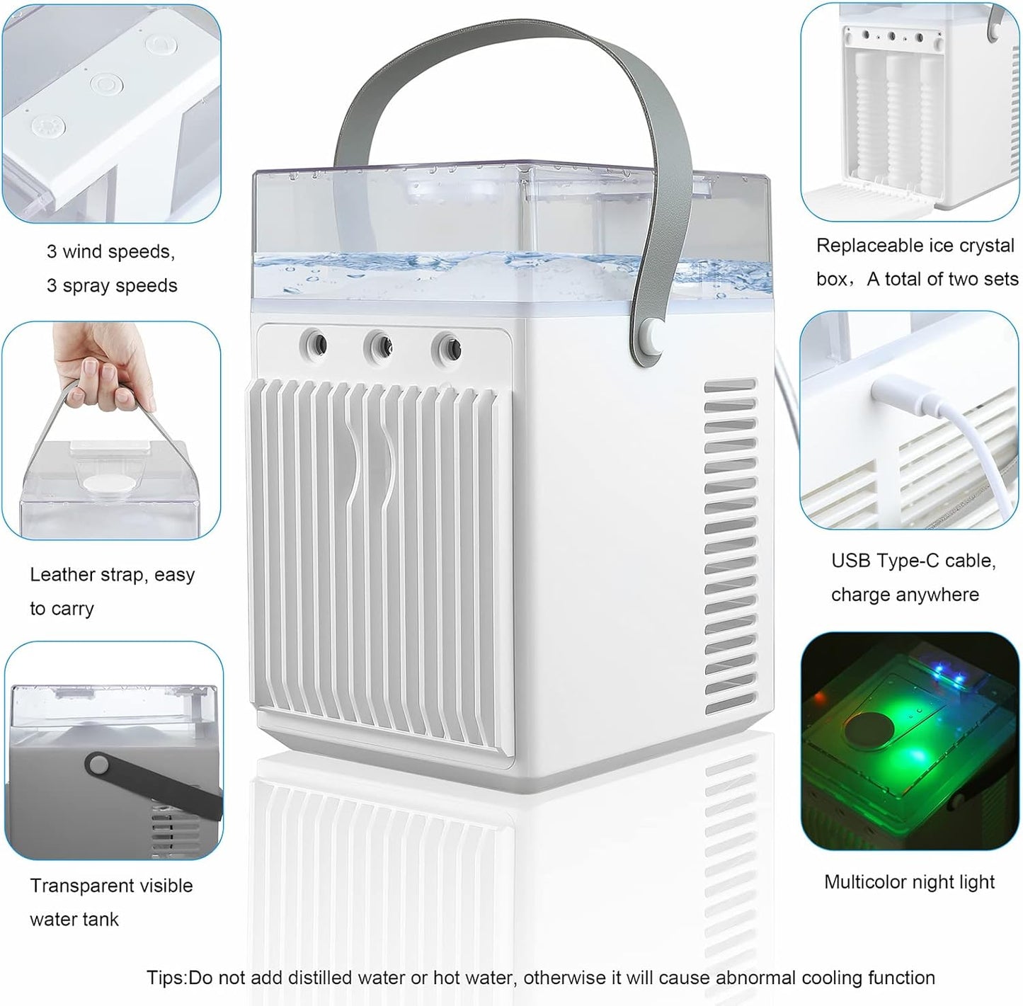 HouGariee Portable Mini Evaporative Air Conditioner Fan – USB‑C, 3 Speeds