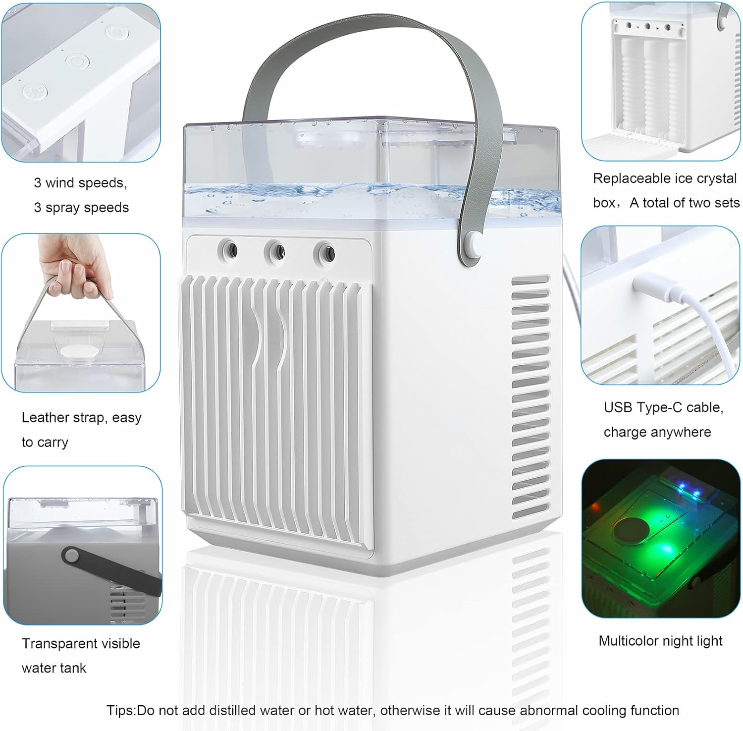 HouGariee Portable Mini Evaporative Air Conditioner Fan – USB‑C, 3 Speeds