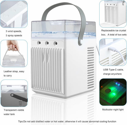 HouGariee Portable Mini Evaporative Air Conditioner Fan – USB‑C, 3 Speeds