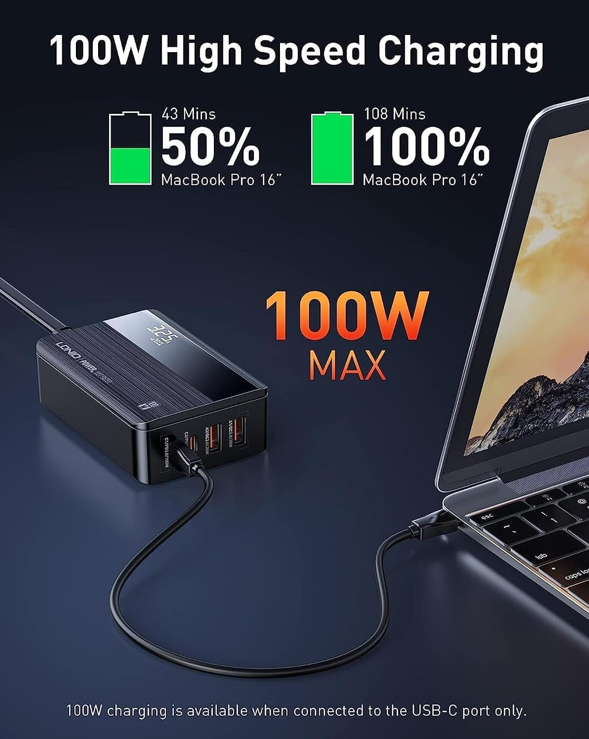 LDNIO A4809C 100W GaN 4-Port USB C Wall Charger with PD3.0 QC4.0 Multiport PPS Fast Charging Station Black