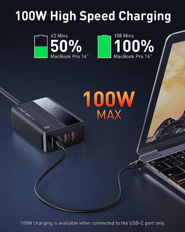 LDNIO A4809C 100W GaN 4-Port USB C Wall Charger with PD3.0 QC4.0 Multiport PPS Fast Charging Station Black