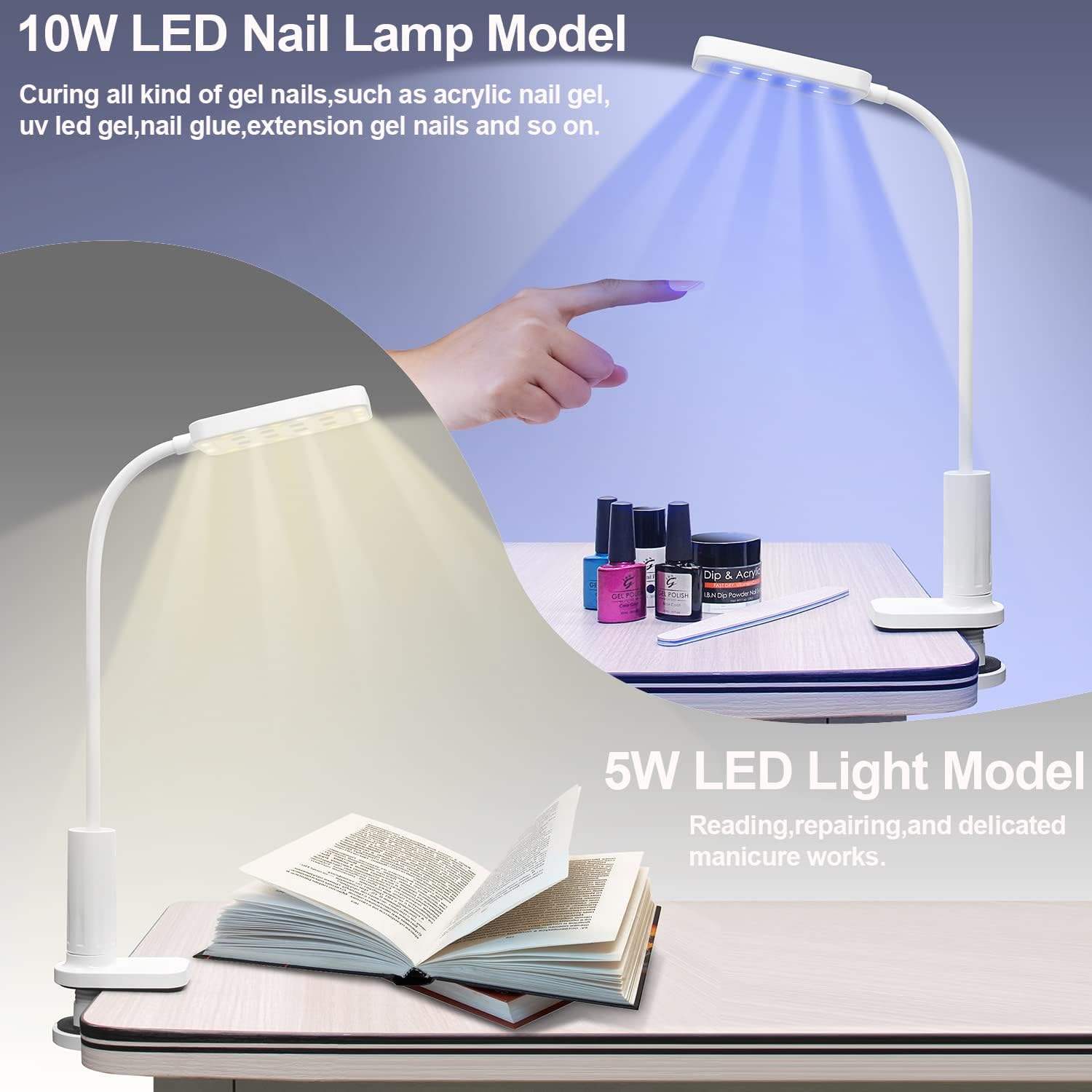 2-in-1 LED UV Nail Lamp with Flexible Gooseneck Clip