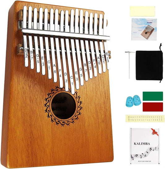 17 Key Thumb Piano Mahogany Wood, Portable Mbira Finger Piano