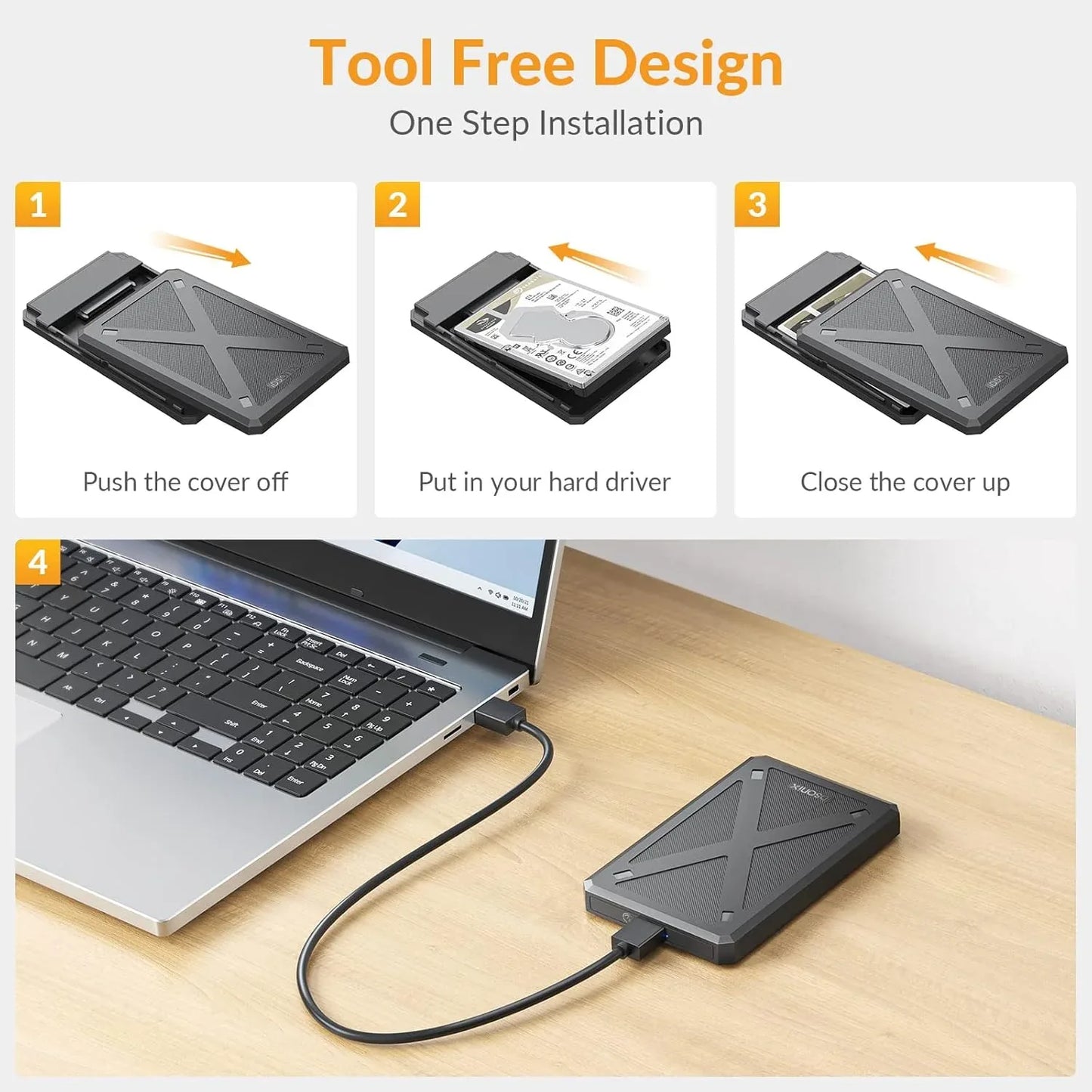 iDsonix 2.5-inch USB 3.0 Hard Drive Enclosure - Black, Tool-Free - Gomix Brands Outlet