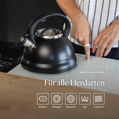 Florina Jacob 2.5L Stainless Steel Whistling Kettle – Black, Induction Ready