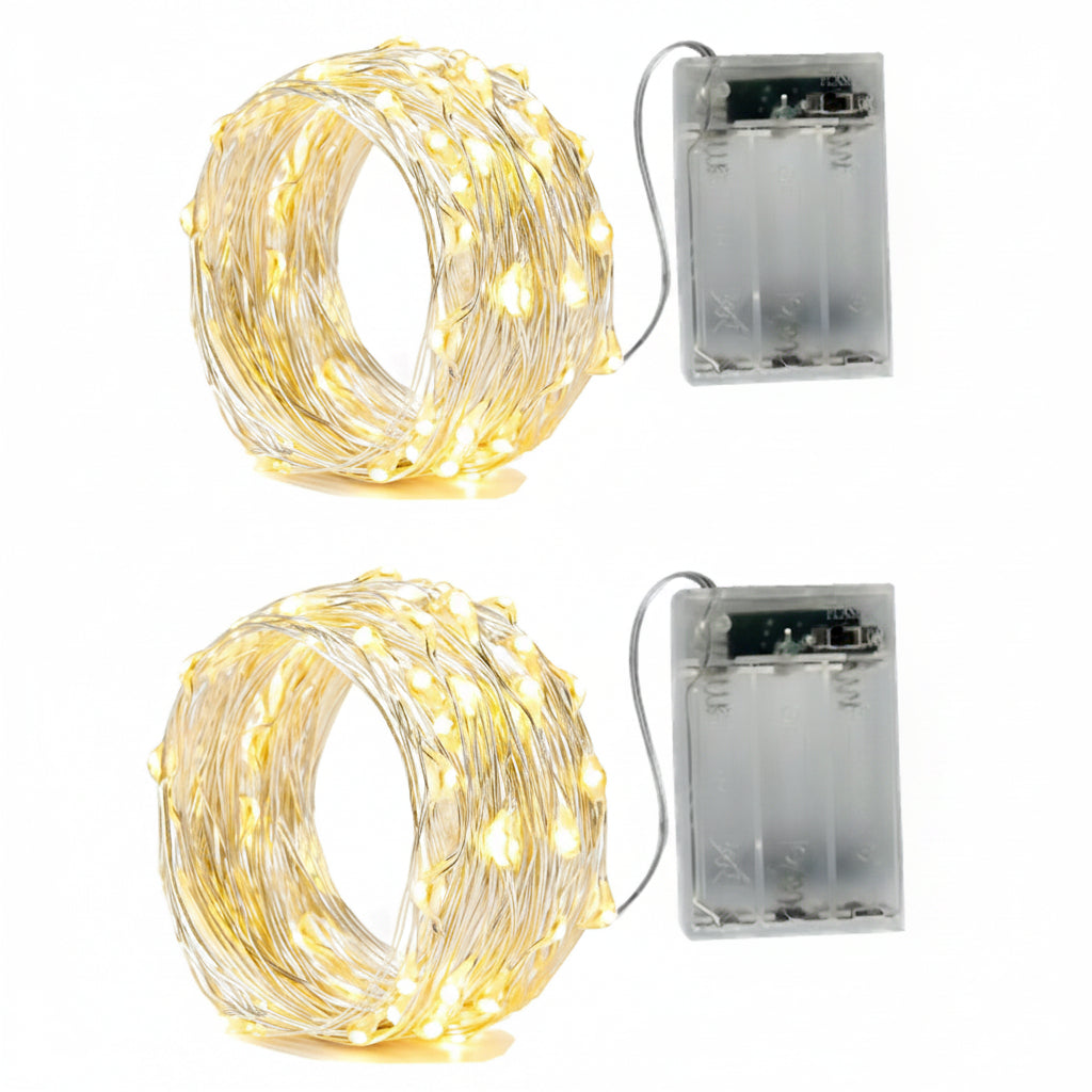 BXROIU 2 x 20LEDs Fairy Lights Battery Operated 2 Mode Silver Wire 6.6Ft Chains String Lights for Bedroom Christmas Party Decoration