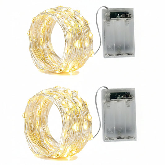 BXROIU 2 x 20LEDs Fairy Lights Battery Operated 2 Mode Silver Wire 6.6Ft Chains String Lights for Bedroom Christmas Party Decoration
