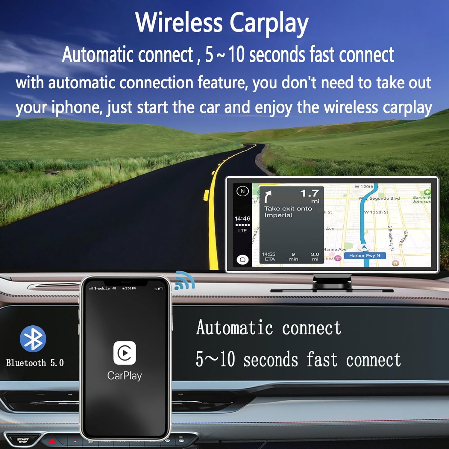 Casoda 10.25" Portable Wireless Double Din CarPlay Android Touchscreen