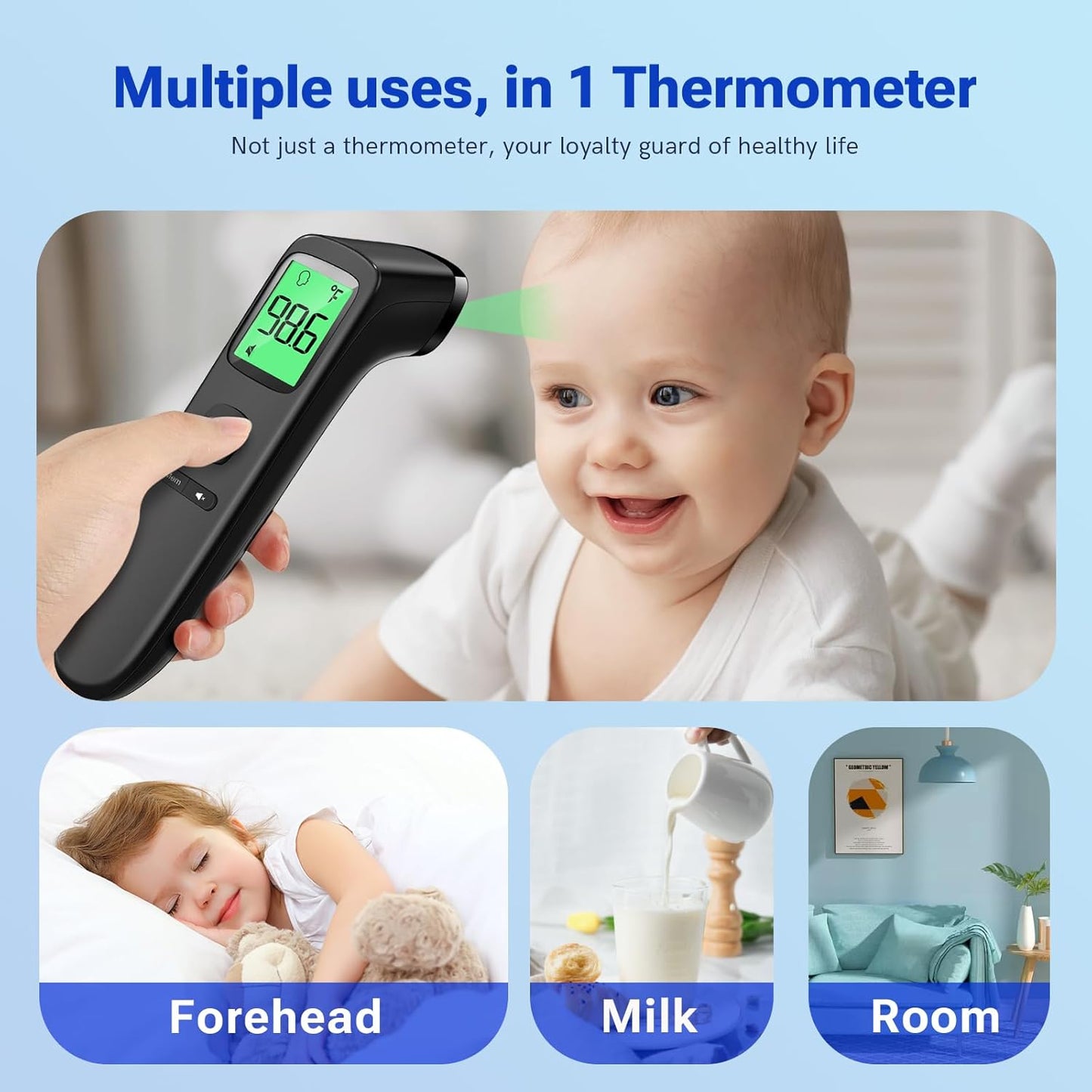 Viproud No‑Touch Forehead Thermometer – Fast 1‑Second Read, Black