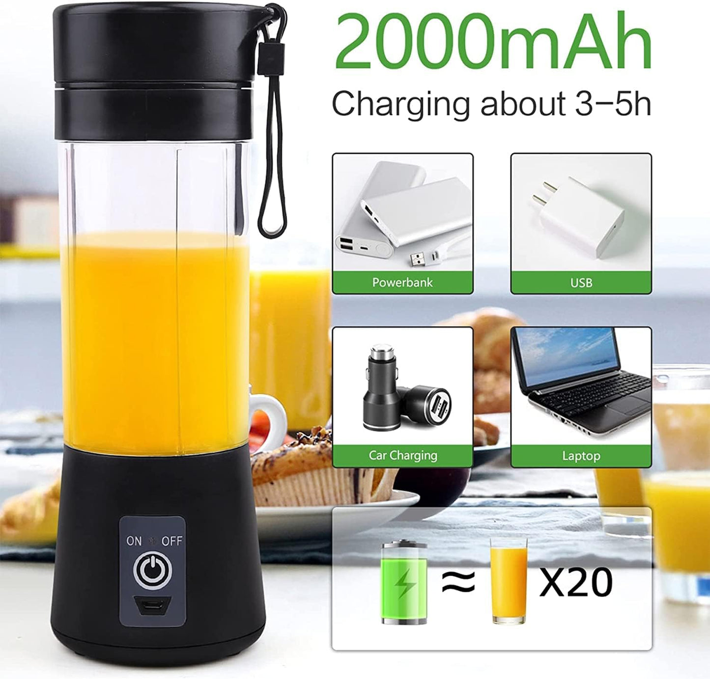 Moisturnt Portable USB Rechargeable Personal Blender 380ml Mini Smoothie Mixer