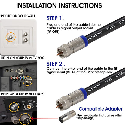 RELIAGINT RG6 Coaxial Cable 75 Ohm Waterproof 1m Black