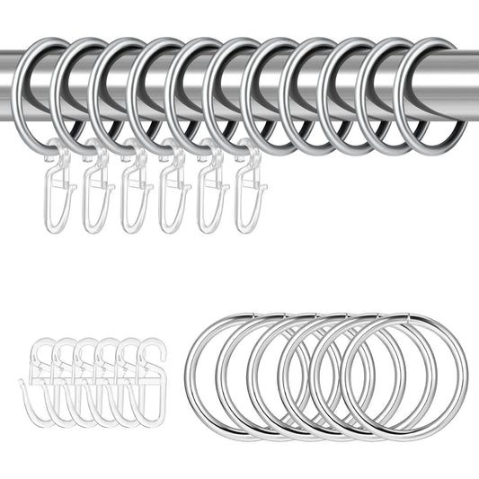 30 Piece Silver Metal Curtain Rings with Plastic Hooks