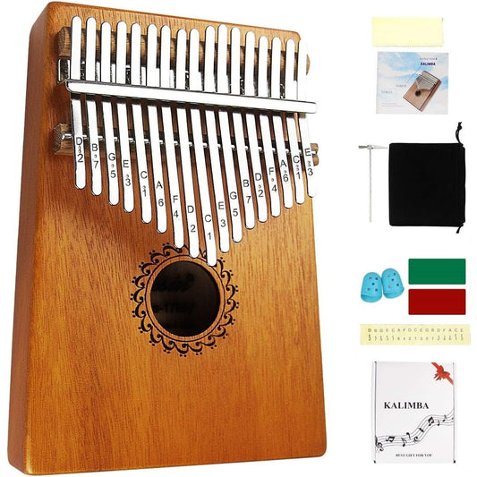 17 Key Thumb Piano Mahogany Wood, Portable Mbira Finger Piano
