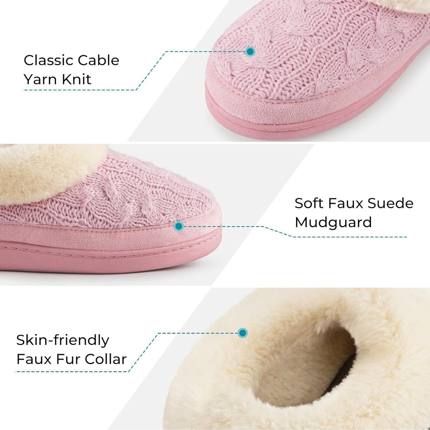 HomeTop Women's Cozy Cable Knit Memory Foam Slippers with Fuzzy Plush Collar