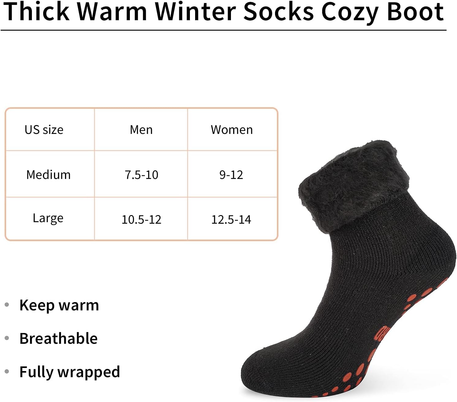 Cozy Non‑Slip Thermal Wool Socks – 3‑Pair Pack for Men & Women