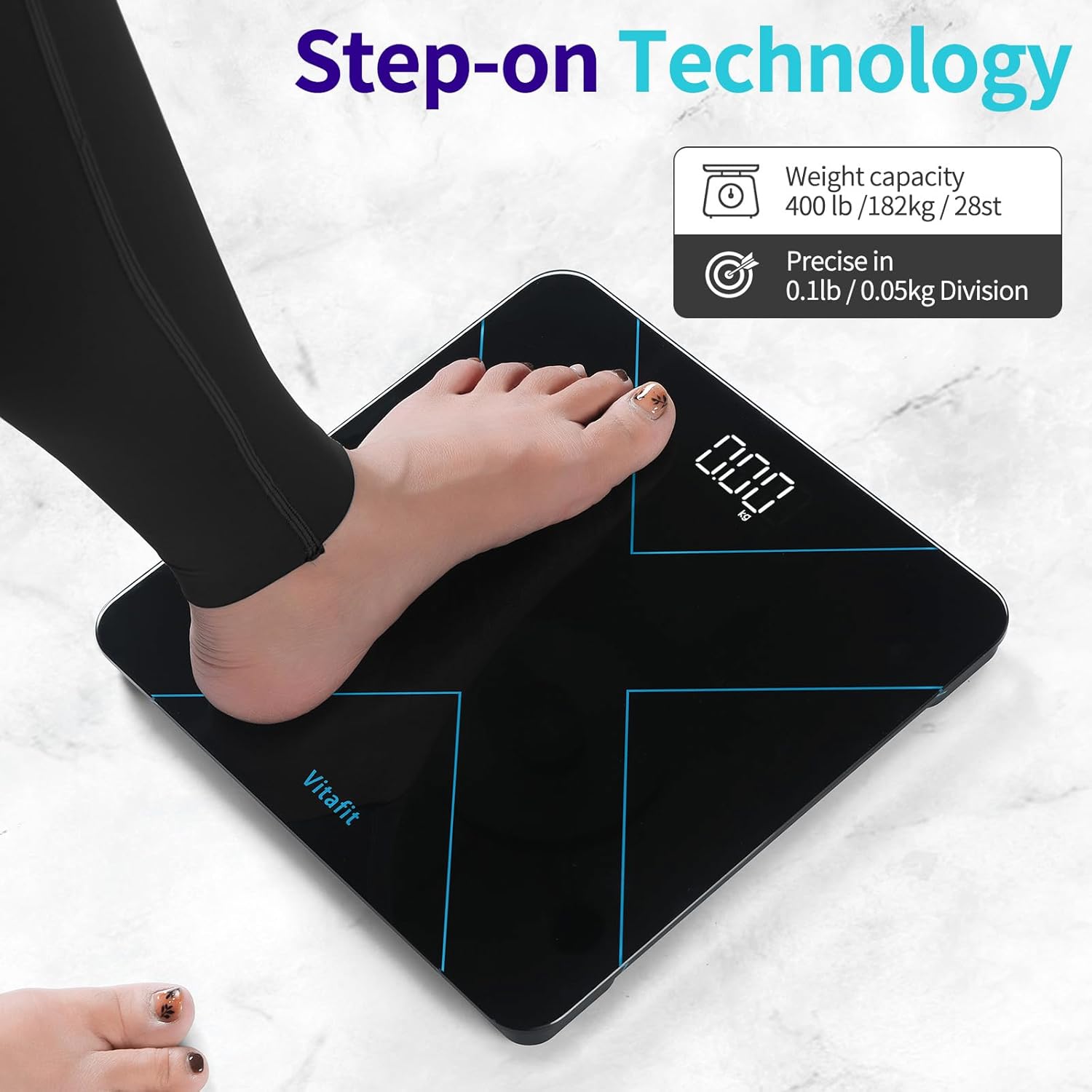 Vitafit 400lb Digital Bathroom Scale with LED Display, Black