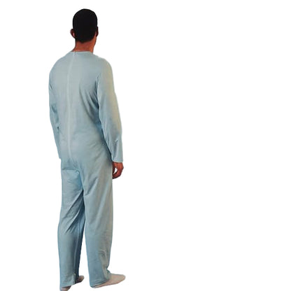 Classic Blue Cotton Zip-Front Geriatric Pajama Set for Men