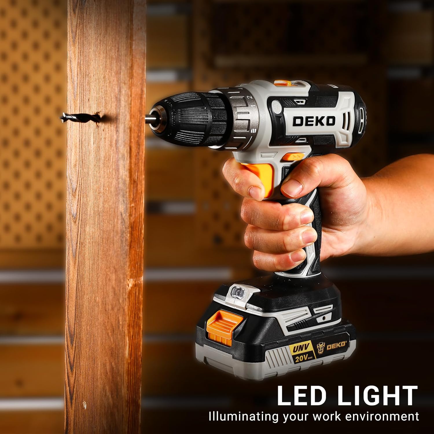 DEKOPRO 20V Cordless Drill with Battery and 10‑Bit Kit