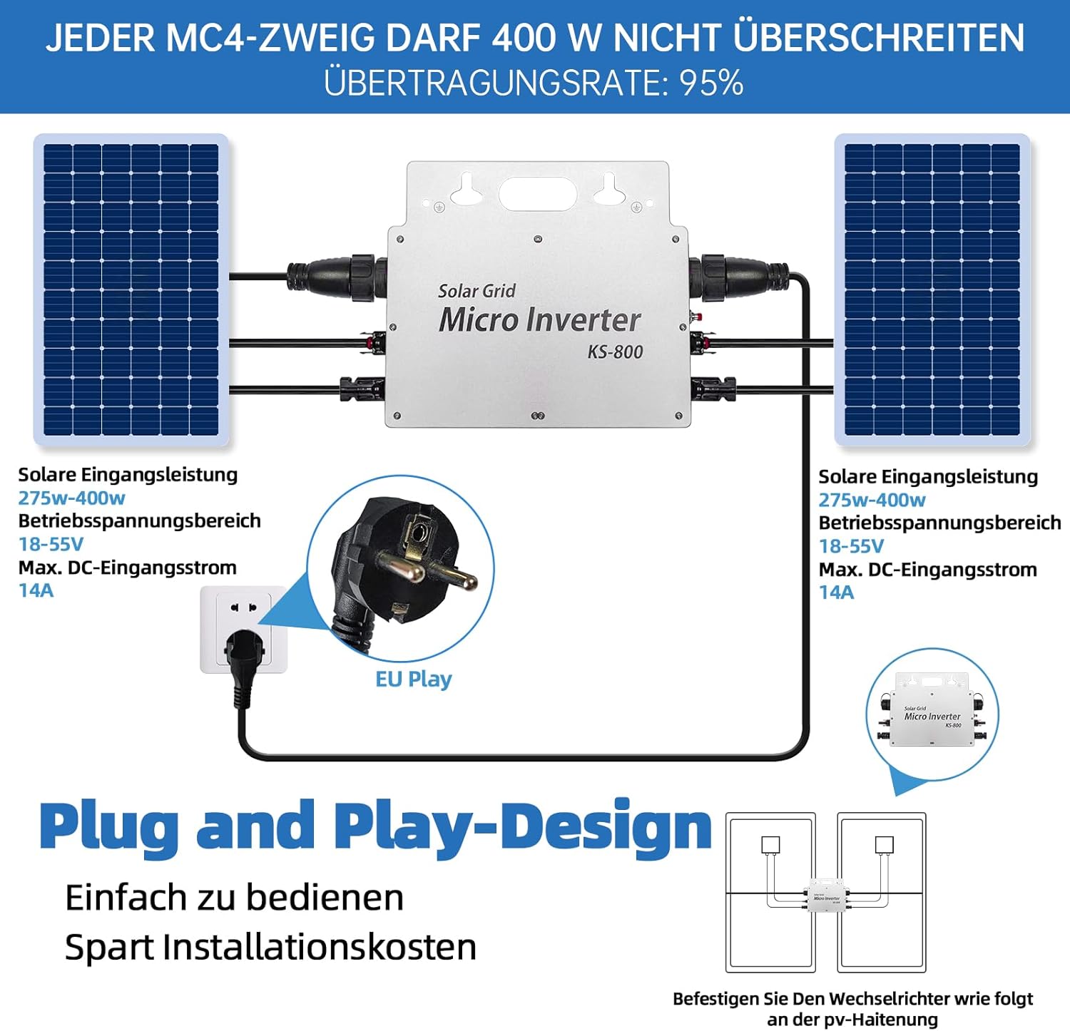 E-POLAR 800W Waterproof Solar Inverter for Balcony Power Stations