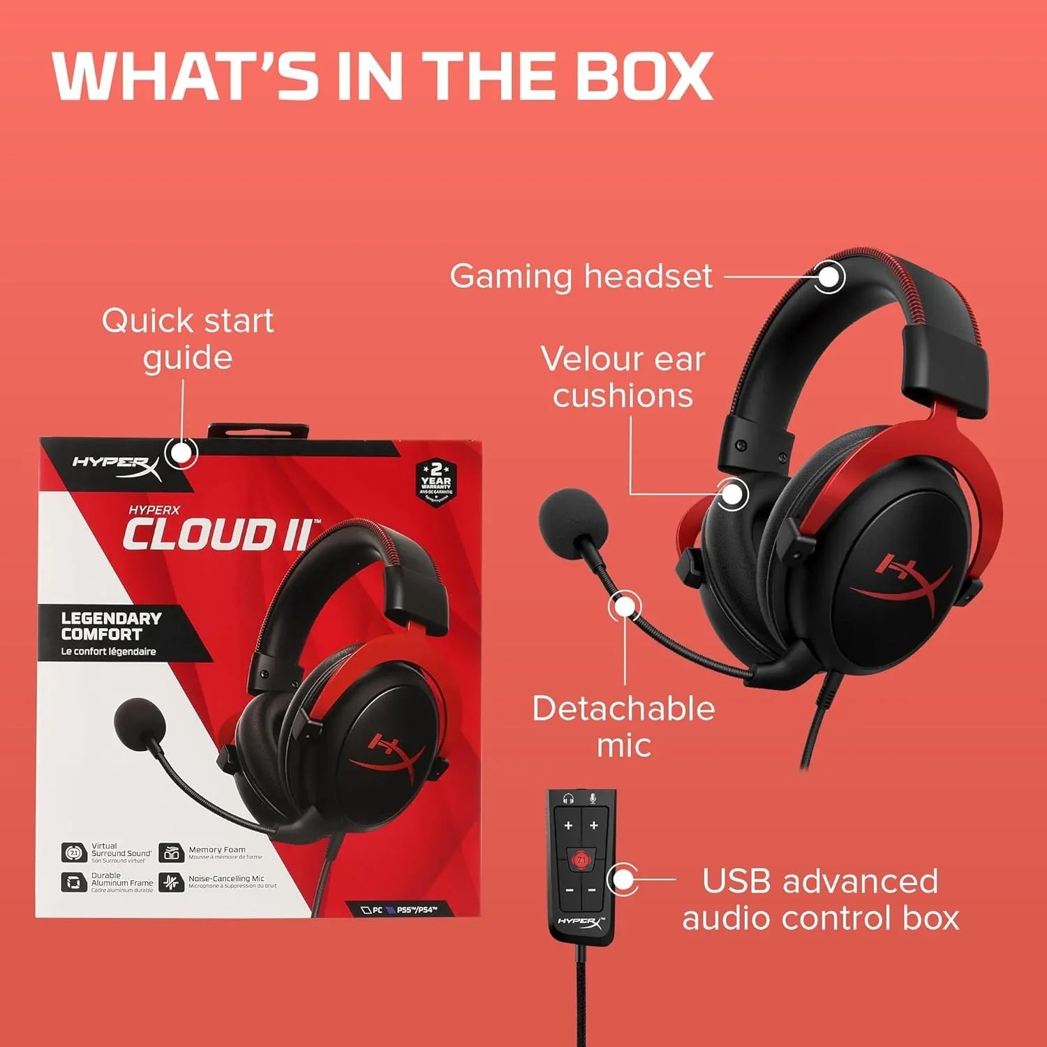 HyperX Cloud II Gaming Headset – 7.1 Surround Sound Red - Gomix Brands Outlet