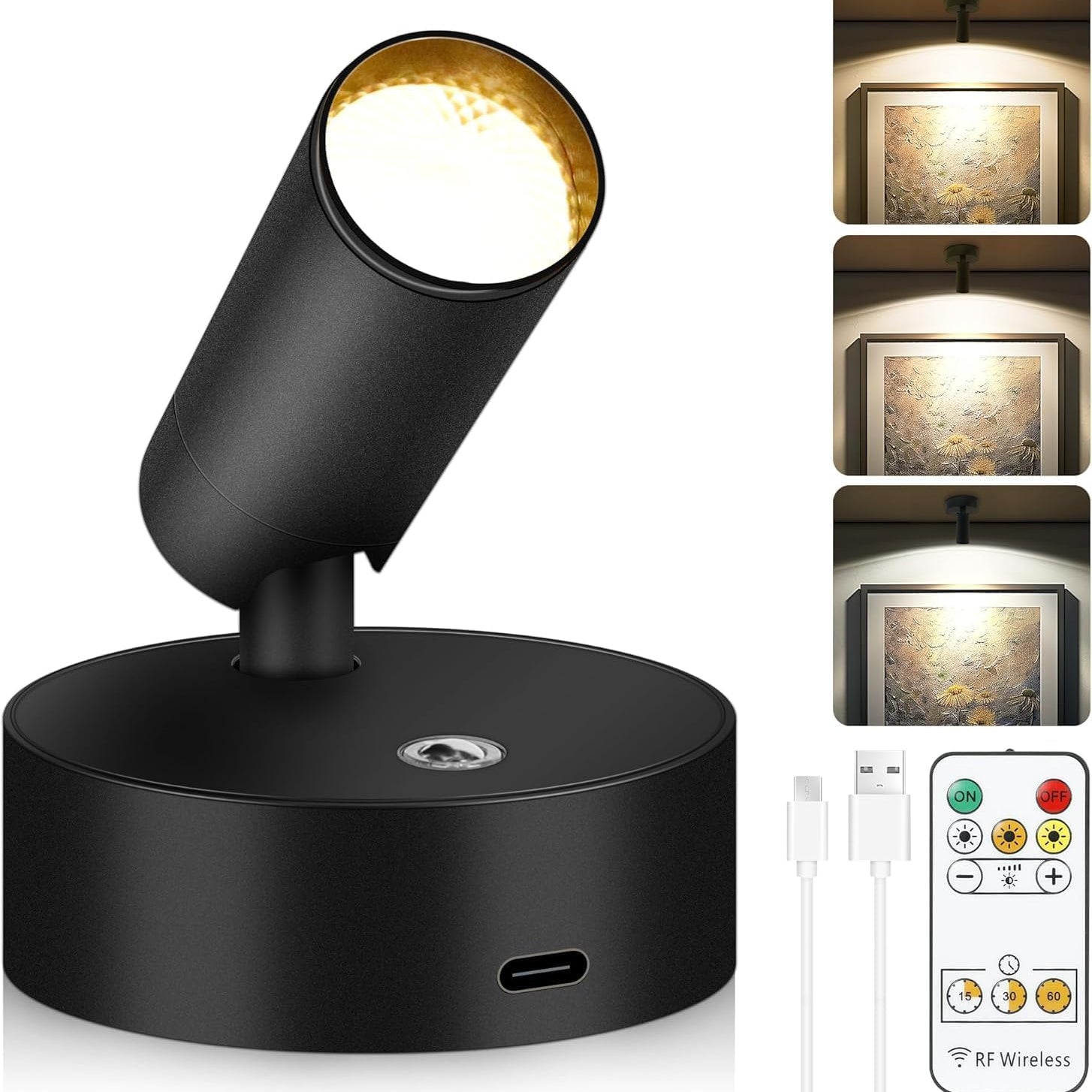 Wireless Rechargeable LED Spot Light - Dimmable Uplighting for Plants & Artwork