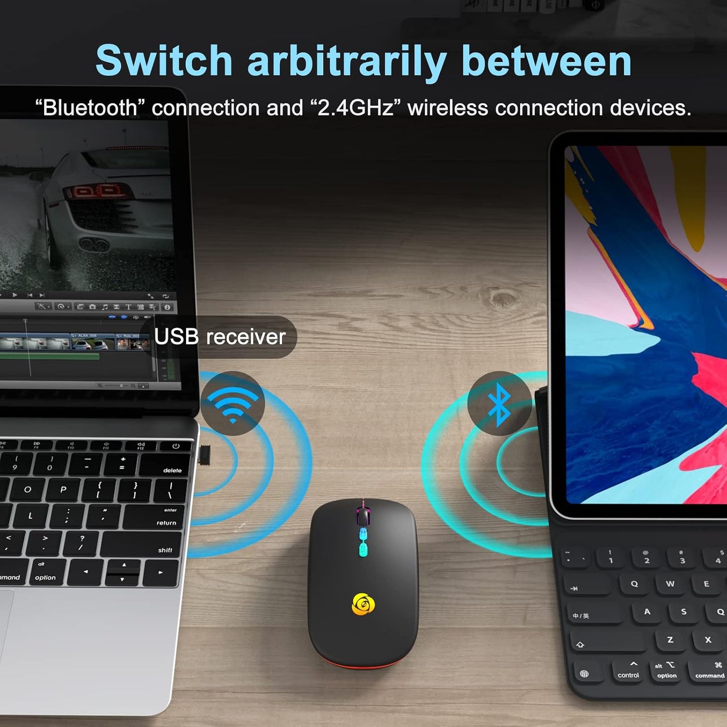 CC Store BRCC_221SMJBM_B Wireless Mouse USB-C Rechargeable Dual Mode Silent Slim