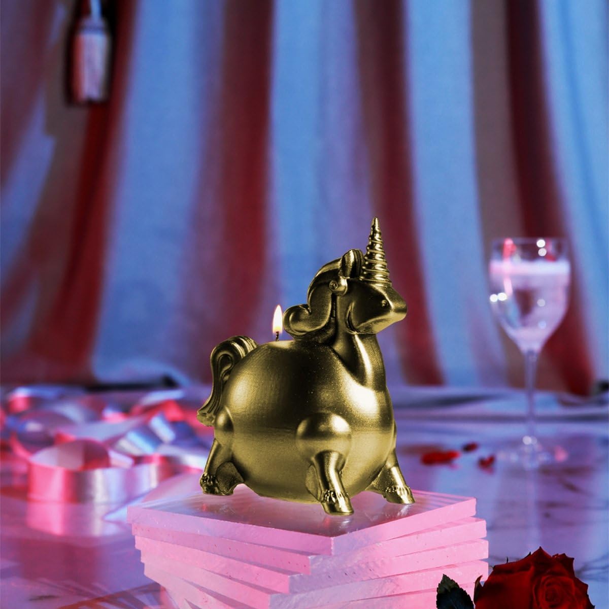 Candellana Low Poly Unicorn Decorative Candle Light Blue Handcrafted