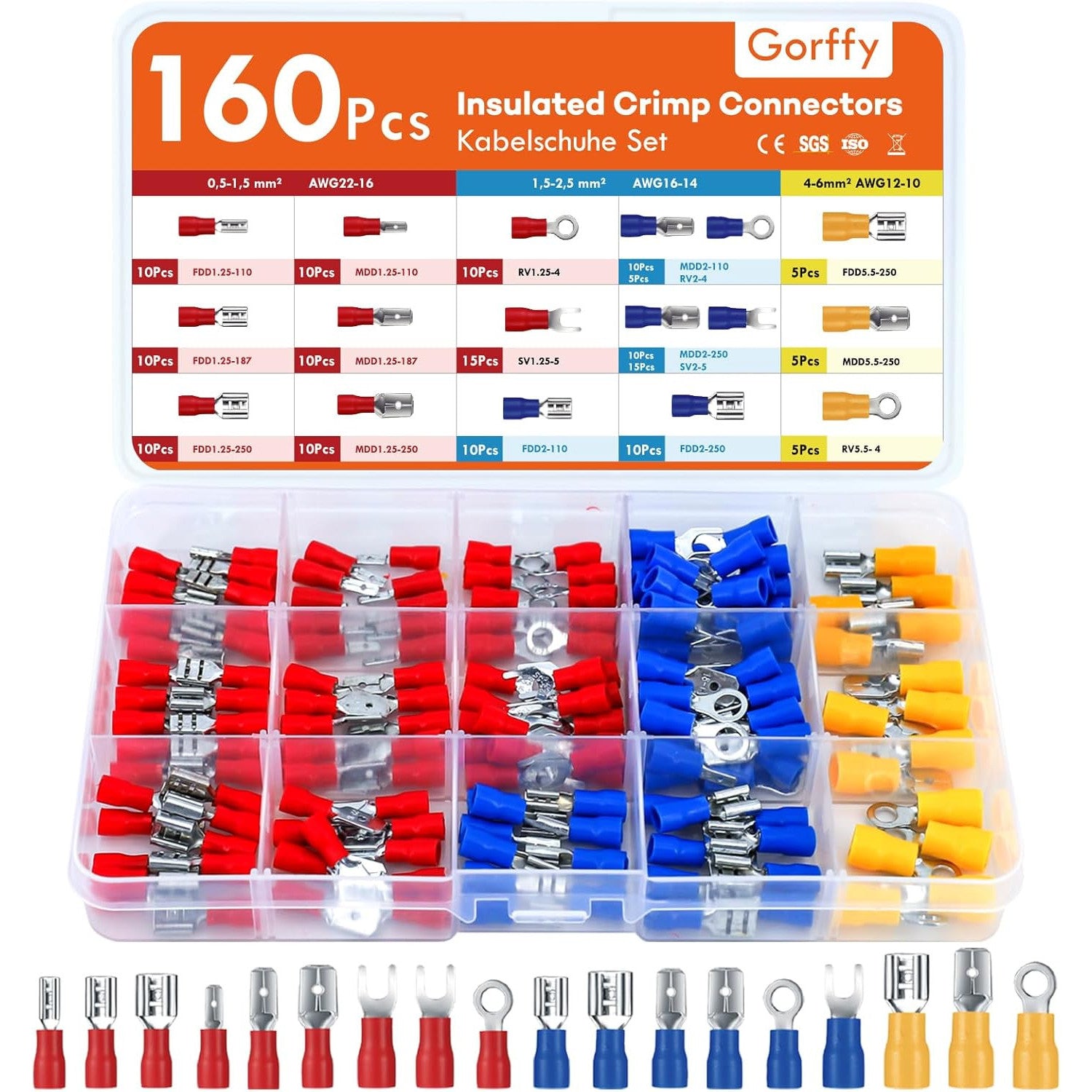 Gorffy 160-Piece Insulated Cable Lug Assortment for Automotive Wiring