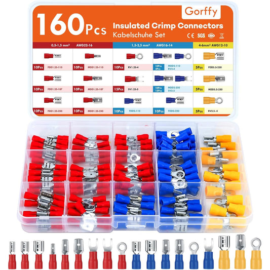 Gorffy 160-Piece Insulated Cable Lug Assortment for Automotive Wiring