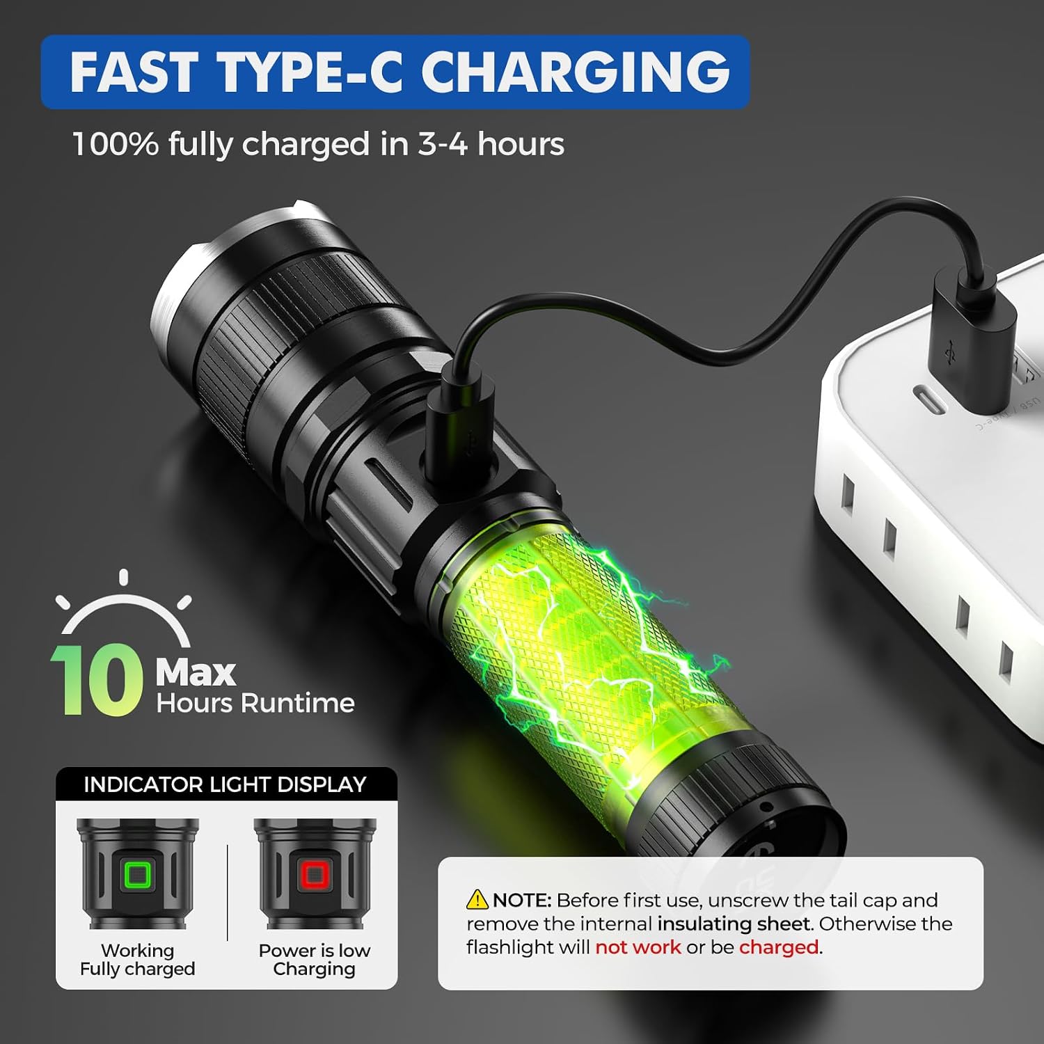 GEARLITE GR2000 Rechargeable LED Flashlight 10000 Lumens 3 Modes IP65 Waterproof Zoomable