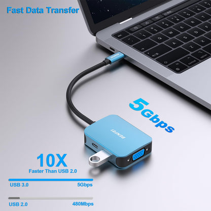 BENFEI 4-in-1 USB C Hub Adapter for MacBook iPhone 15 Blue